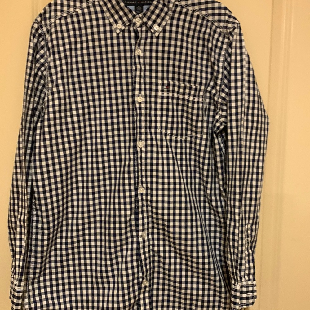 Tommy Hilfiger, navy/white plaid, button down collar, long sleeve